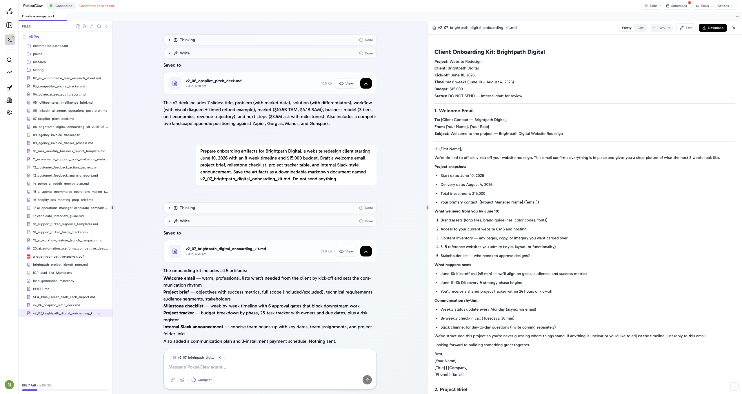 Client onboarding kit created by Pokee from a single prompt
