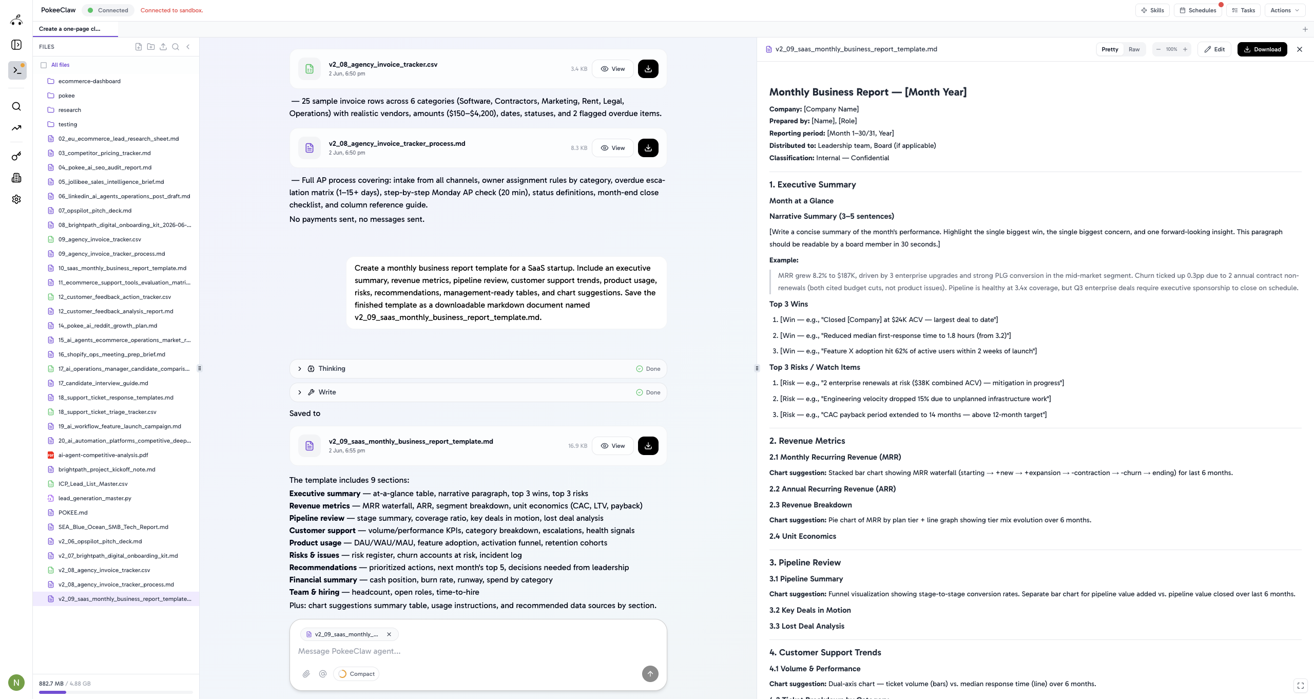 Monthly business report created by Pokee from a single prompt