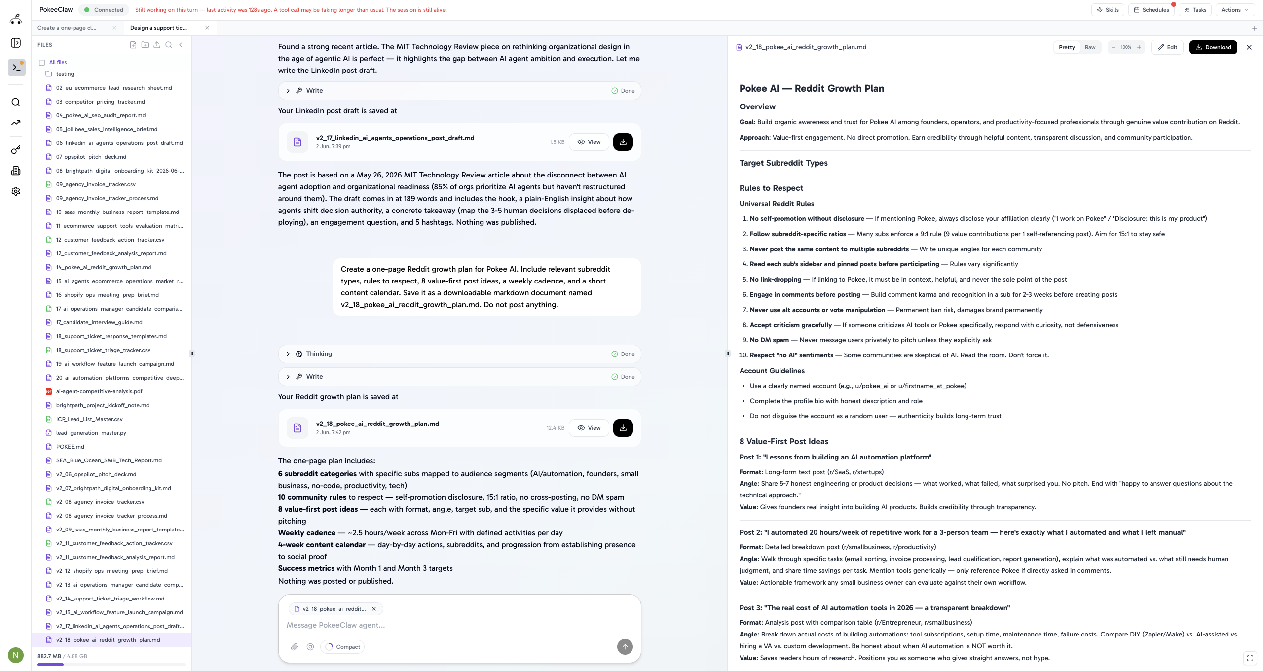 Reddit growth plan created by Pokee from a single prompt